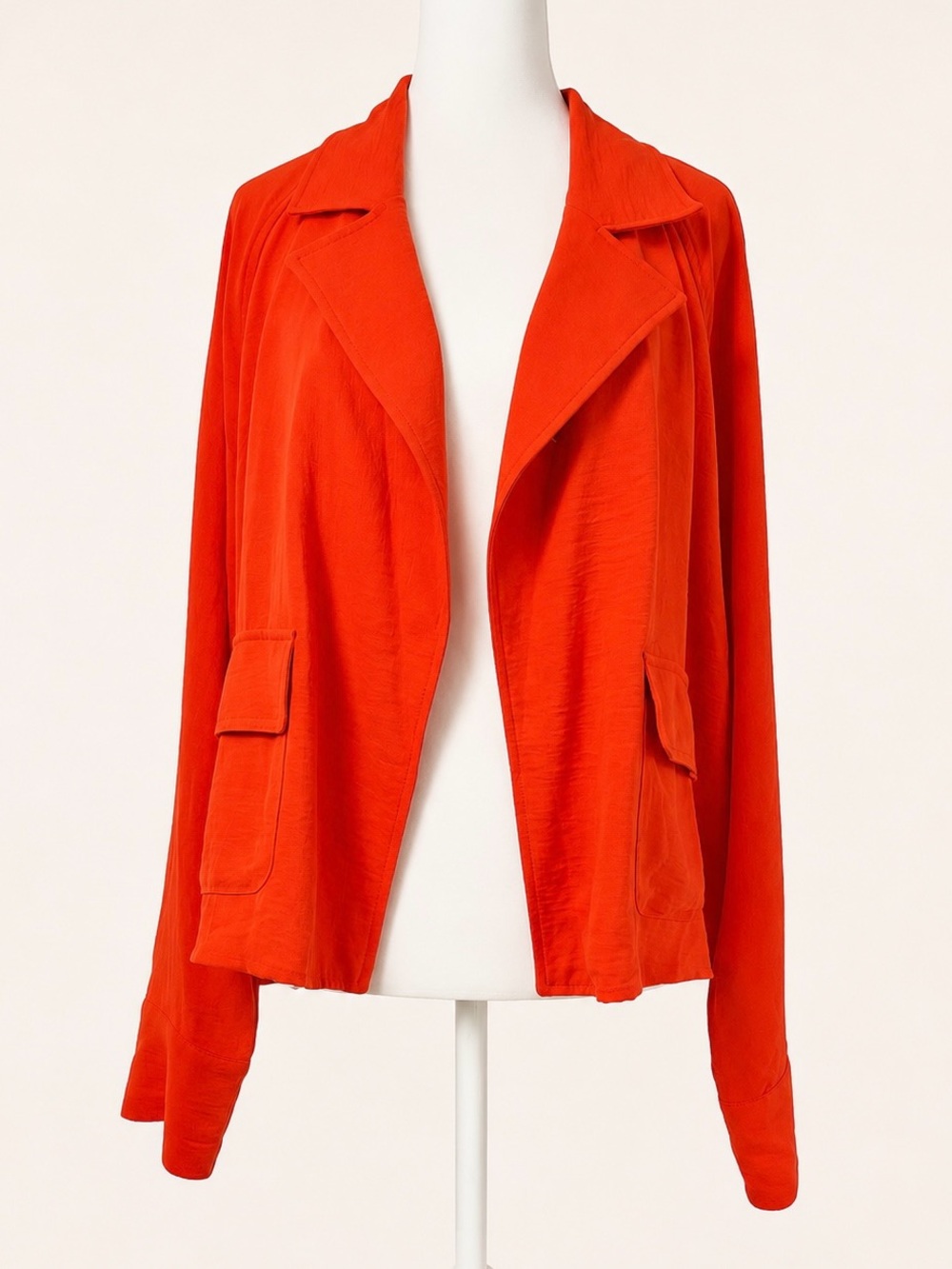 ELLA Rafaella Vivid Tomato Red-Orange Open-Front Soft Blazer Jacket - Medium